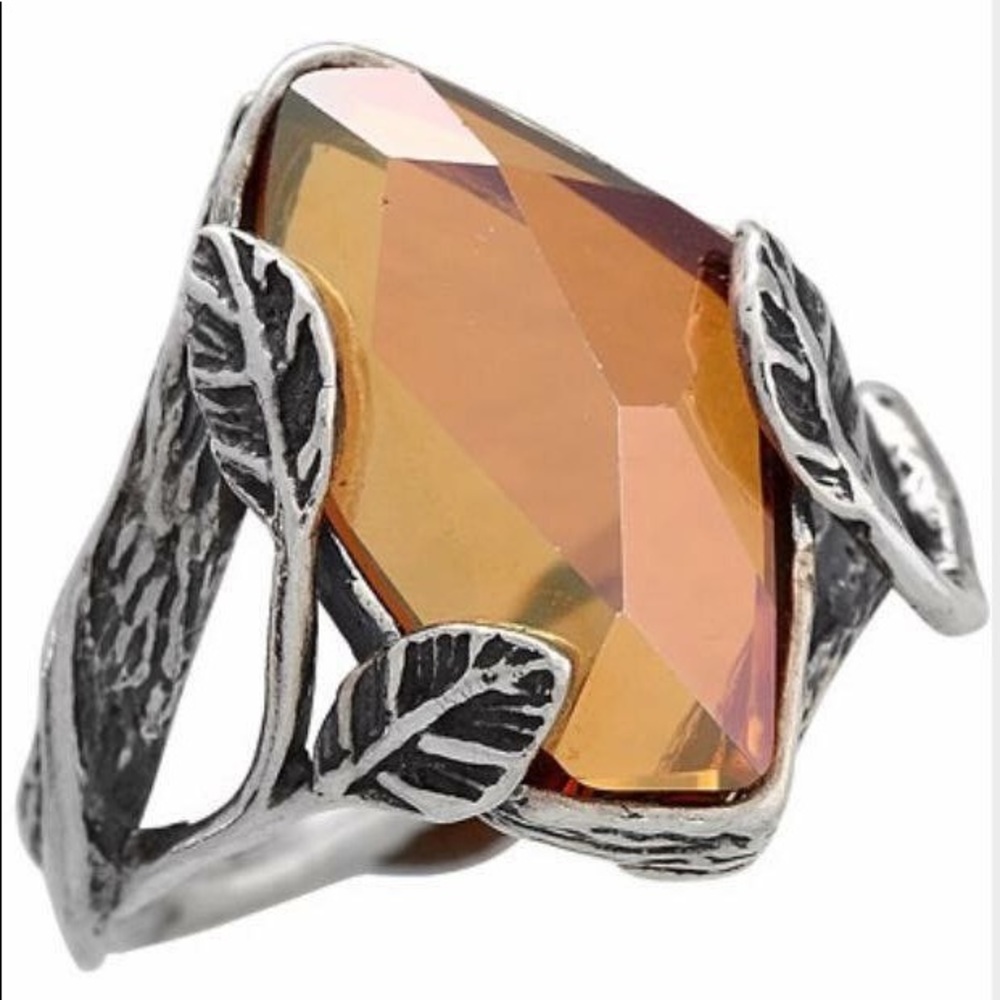 Silpada Sterling Silver and Amber Crystal Ring R2288 Size 7